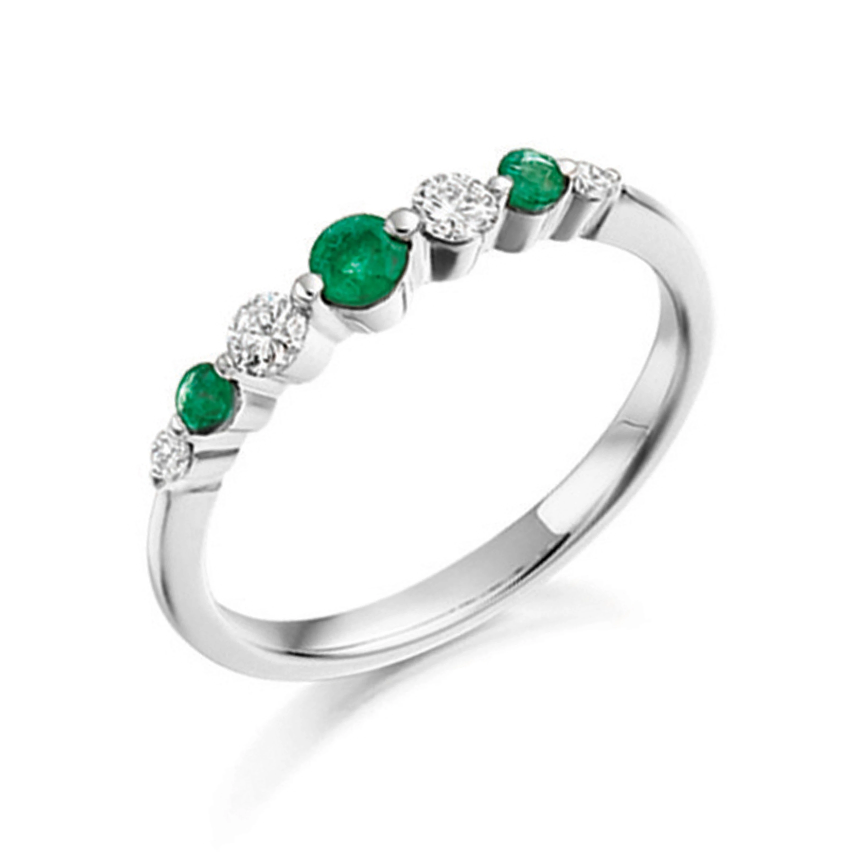 4mm,3mm Round Emerald Seven Stone Diamond And Gemstone Ring