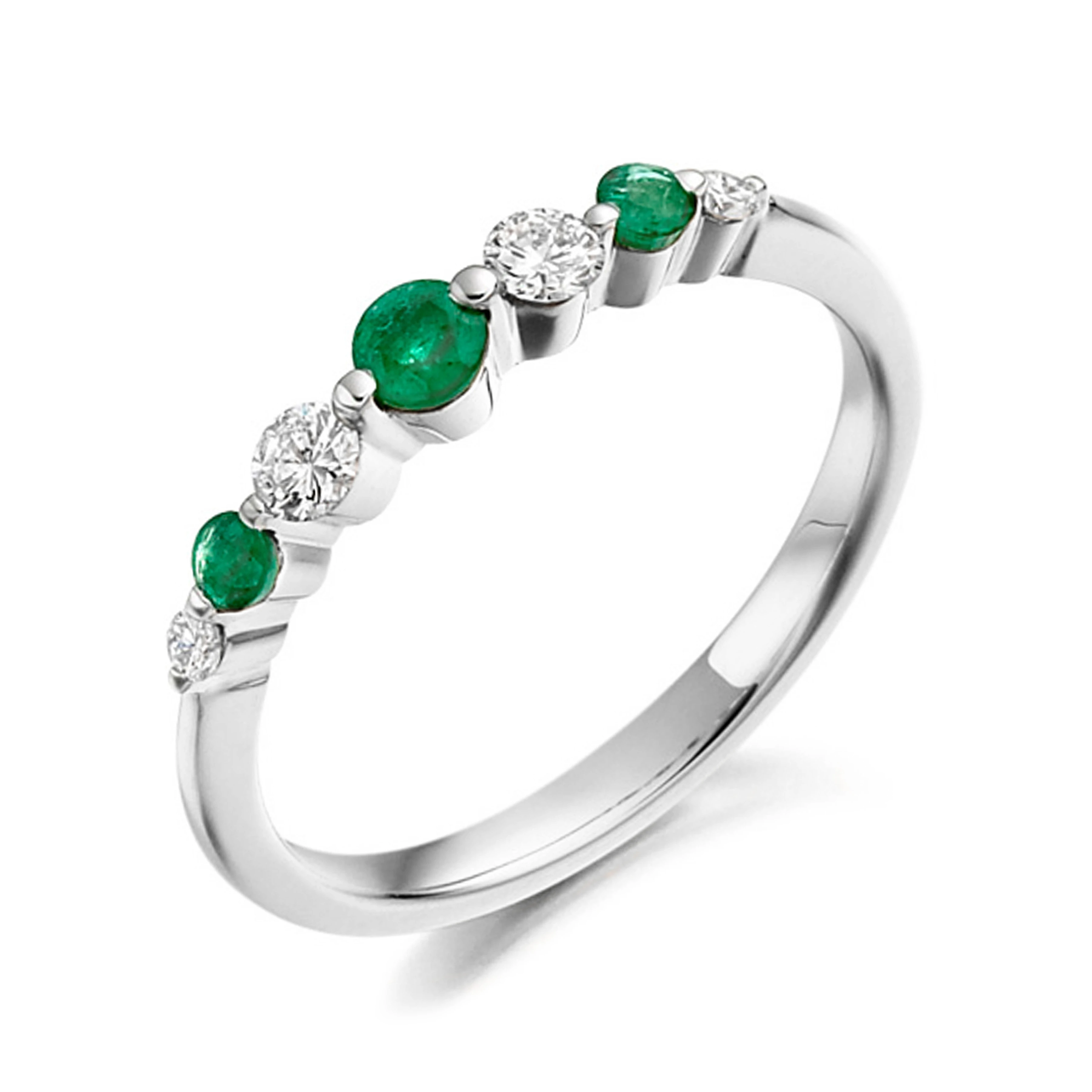 4mm,3mm Round Emerald Seven Stone Diamond And Gemstone Ring