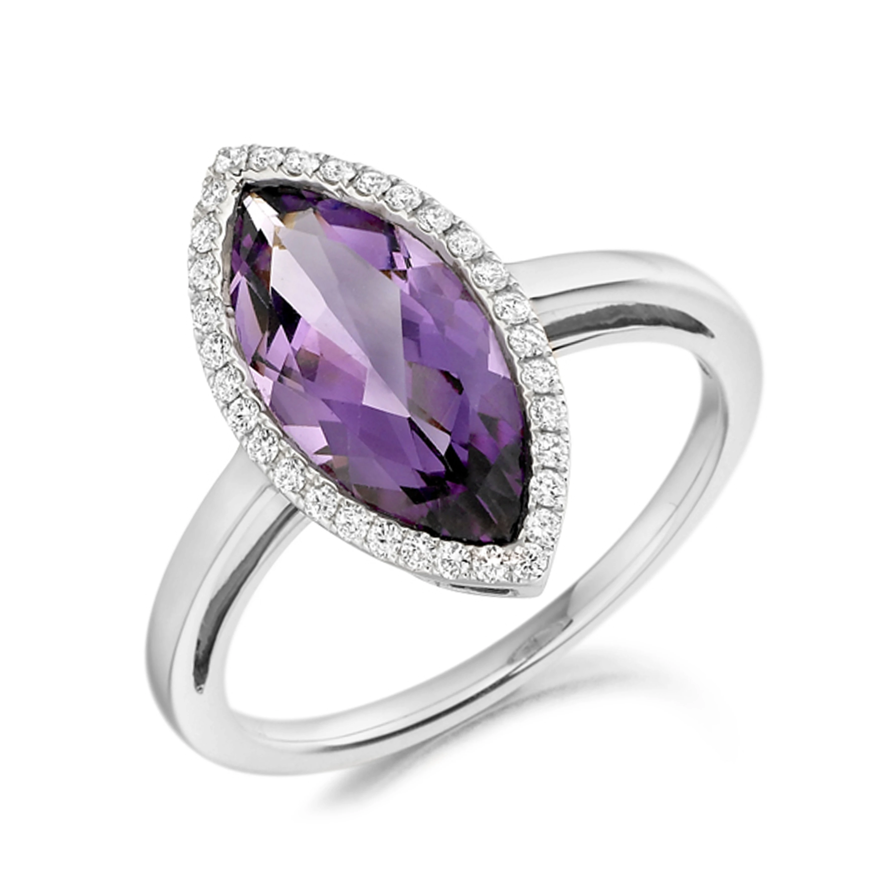 14X7mm Marquise Amethyst Cluster Diamond And Gemstone Ring