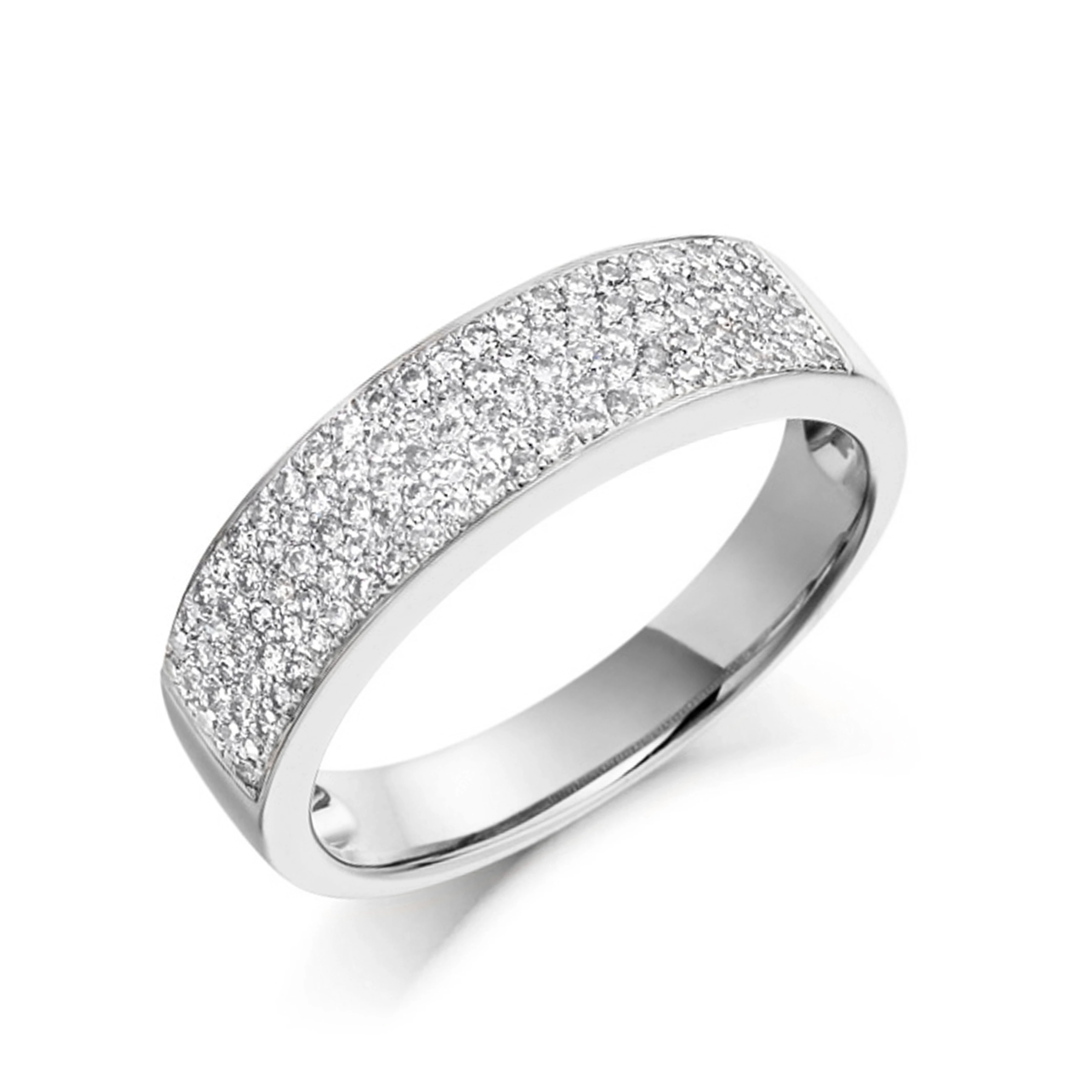 pave settings half eternity round shape diamond ring