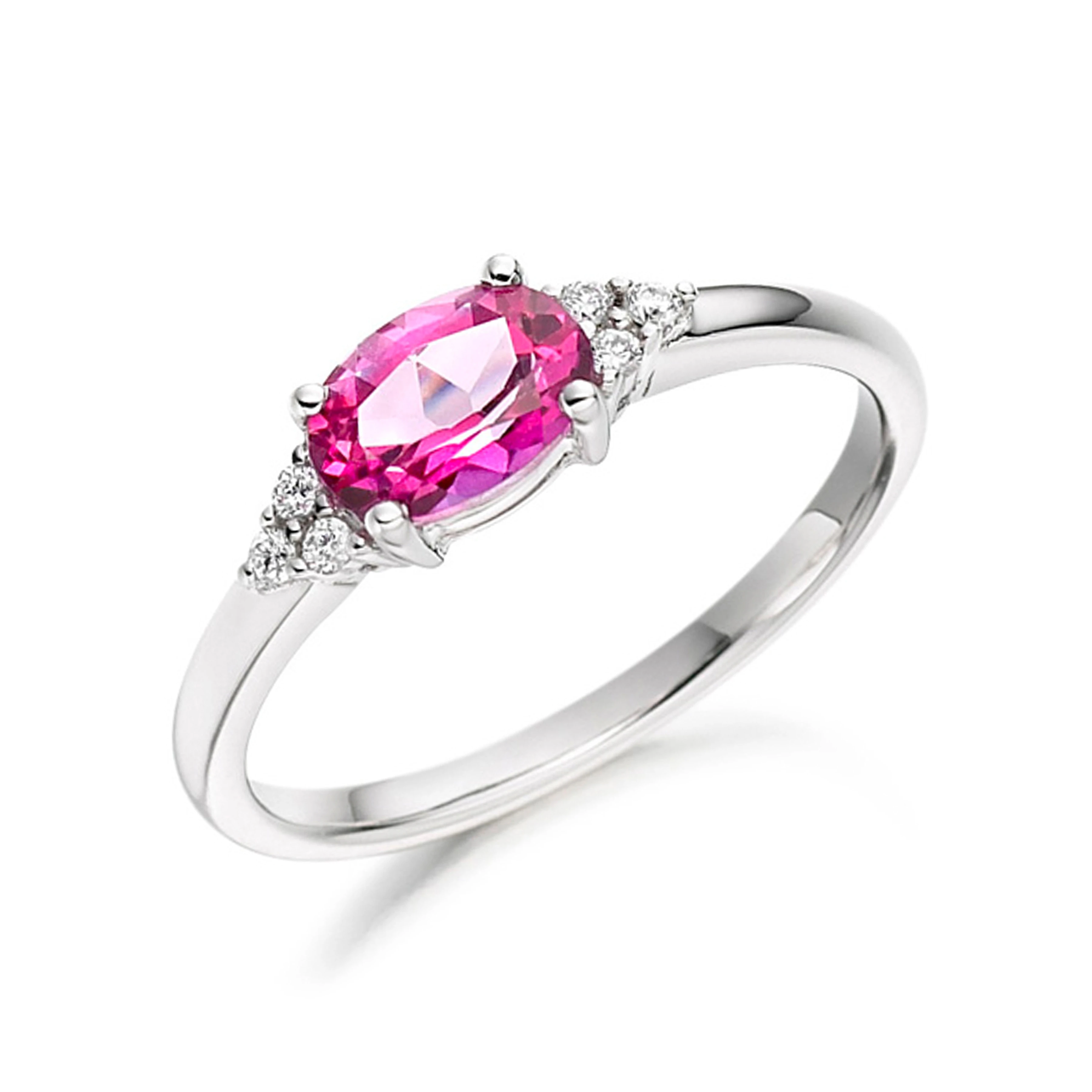 7X5mm Oval Pink Topaz Seven Stone Diamond And Gemstone Ring