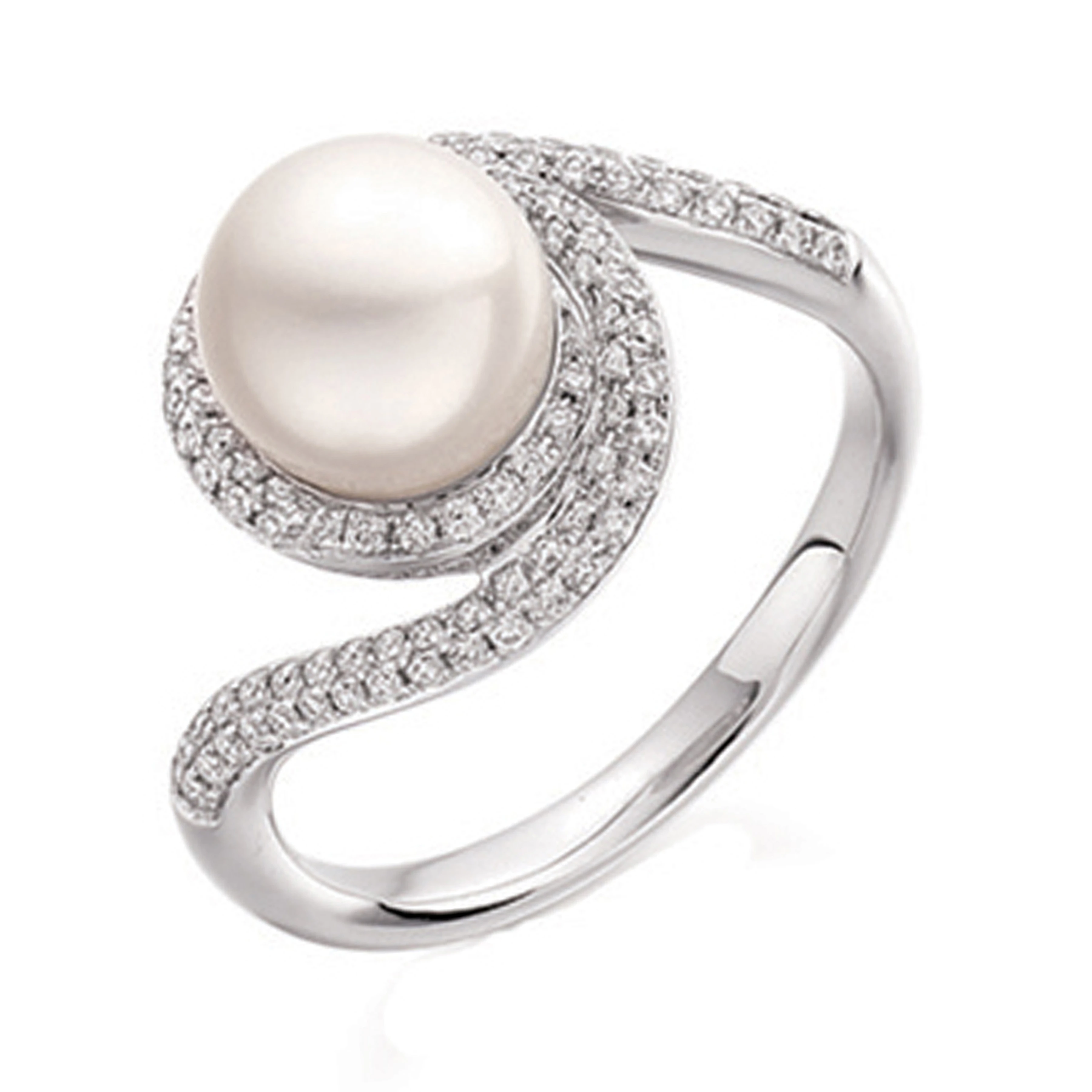 7mm Round White Pearl Multiple Stones Diamond And Pearl Ring
