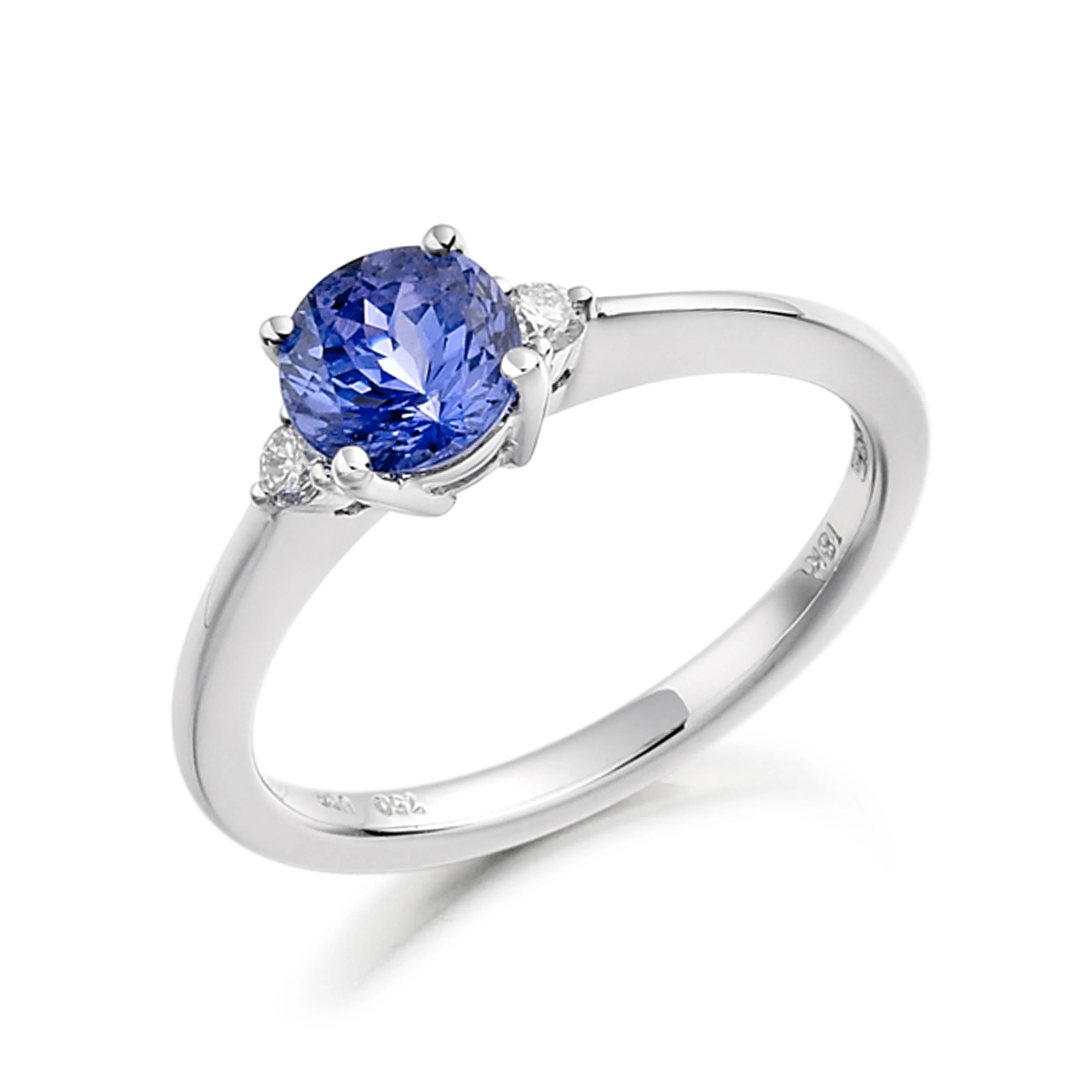 6mm Round Tanzanite Three Stone Diamond And Gemstone Engagement Ring