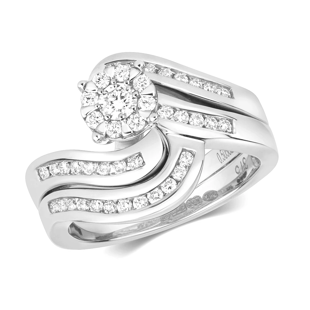 wave set pave and prong setting round diamond ring