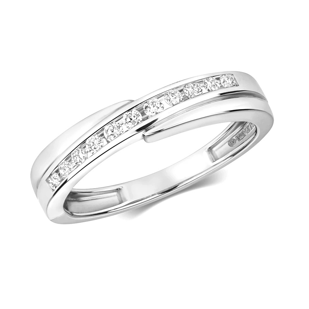 channel setting crossover round diamond ring