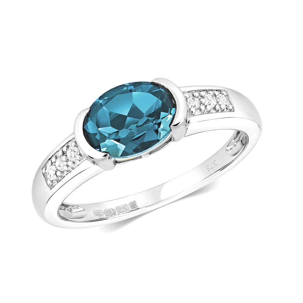 oval shape color stone and side round diamond ring
