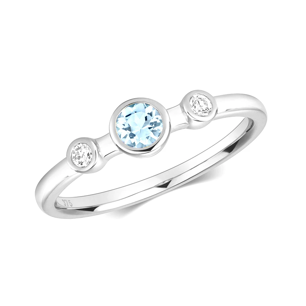 bezel setting round shape color stone and round diamond ring