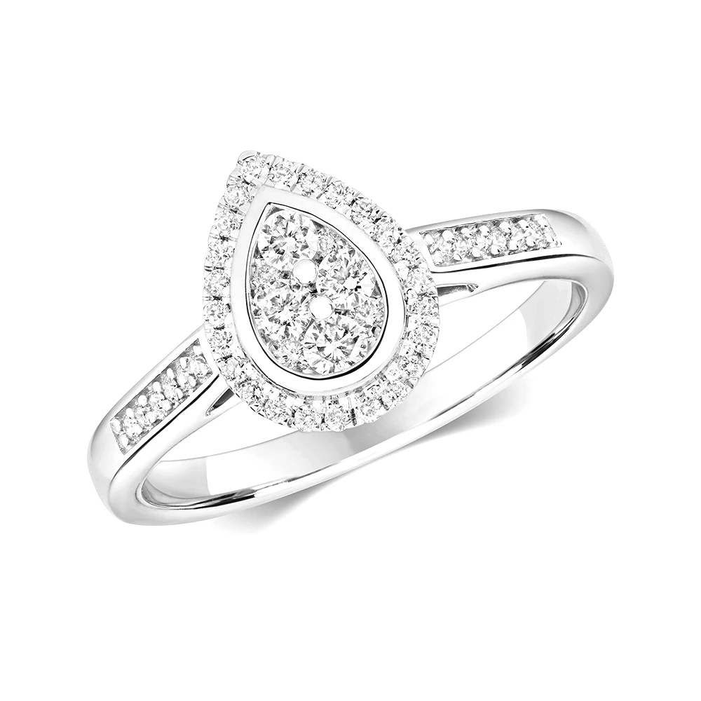 pear design pave setting round diamond cluster ring