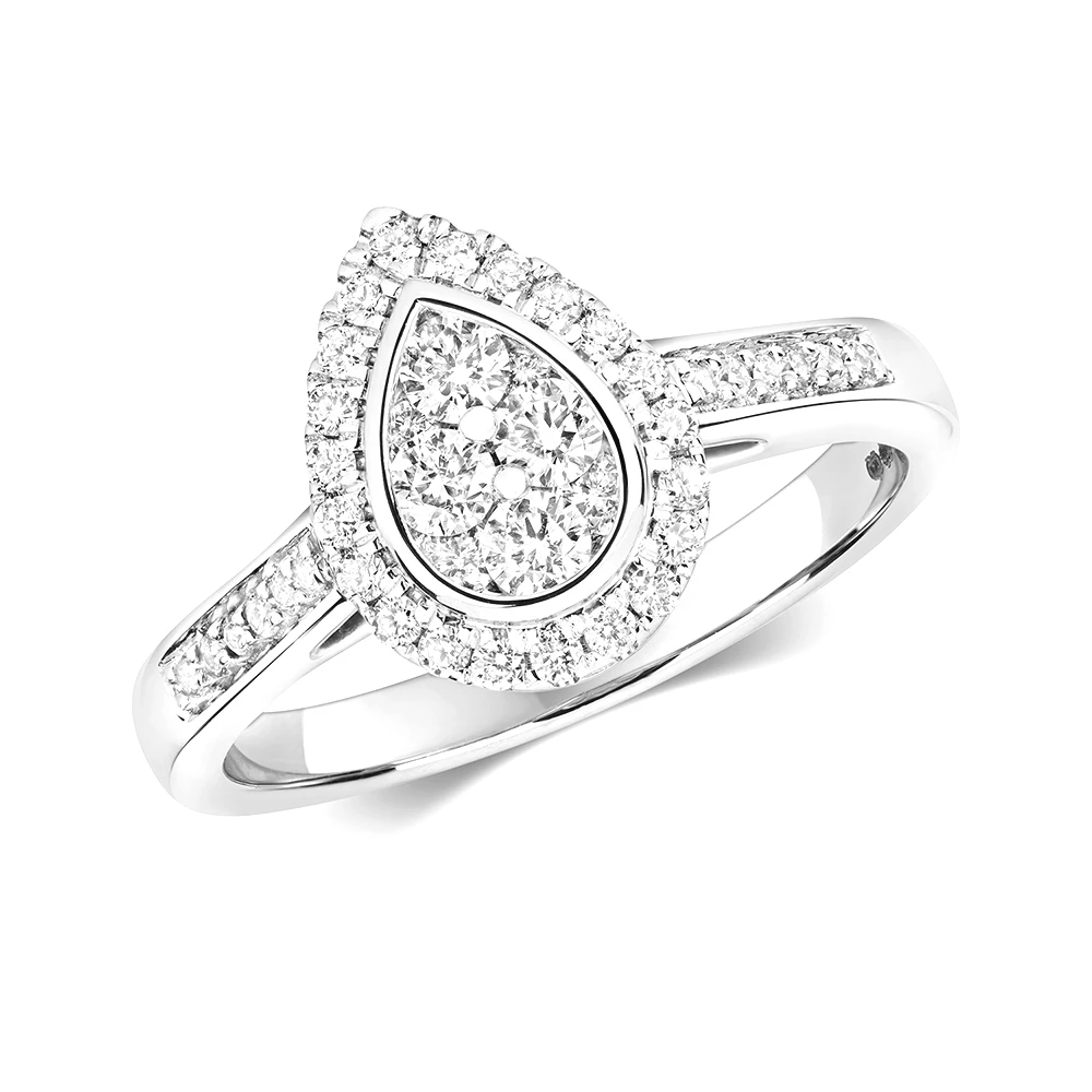 pear design pave setting round diamond cluster ring