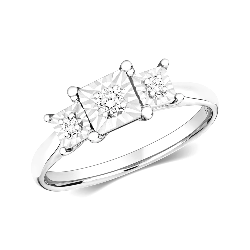 4 prong setting princess design round diamond illusion set ring