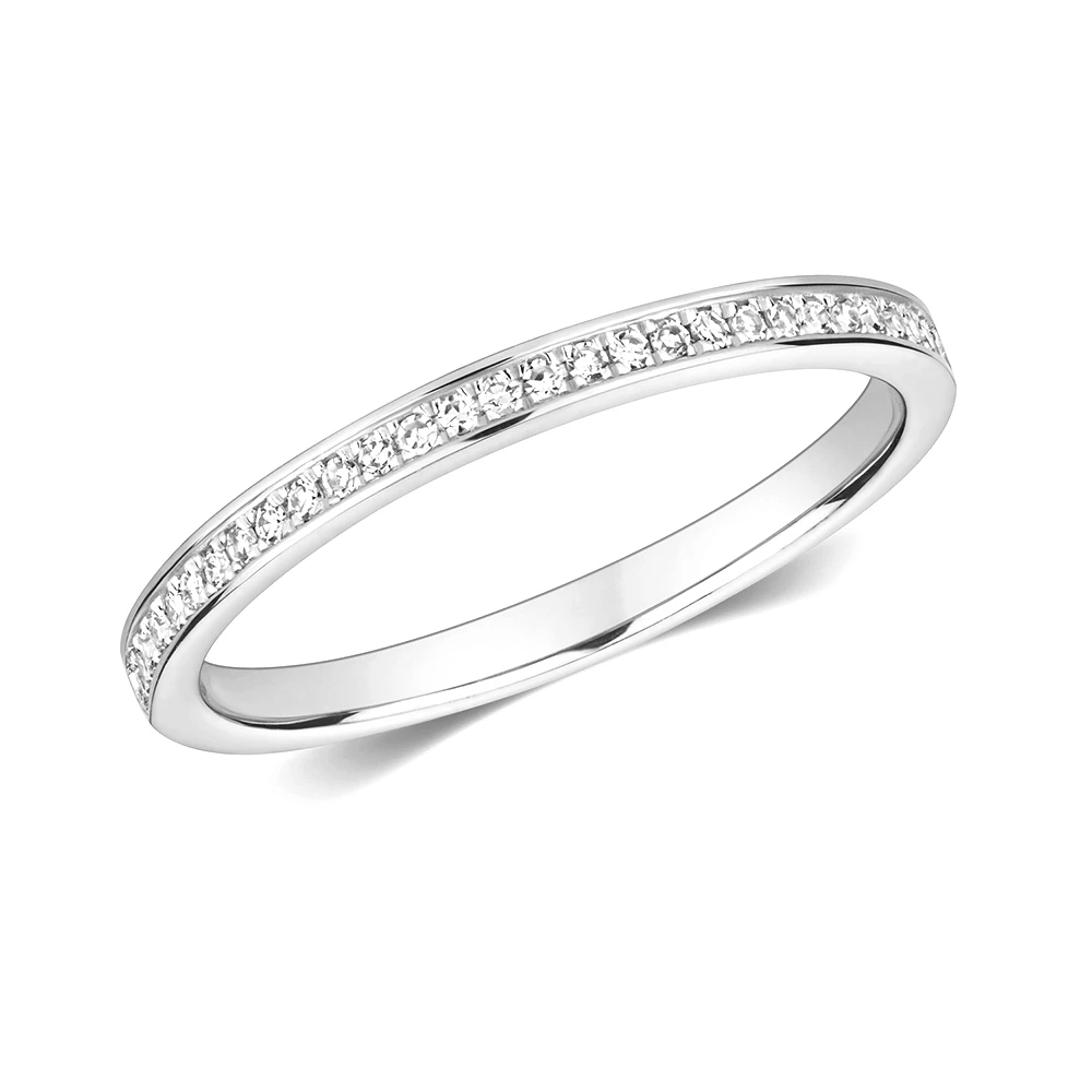 pave setting round diamond half eternity ring