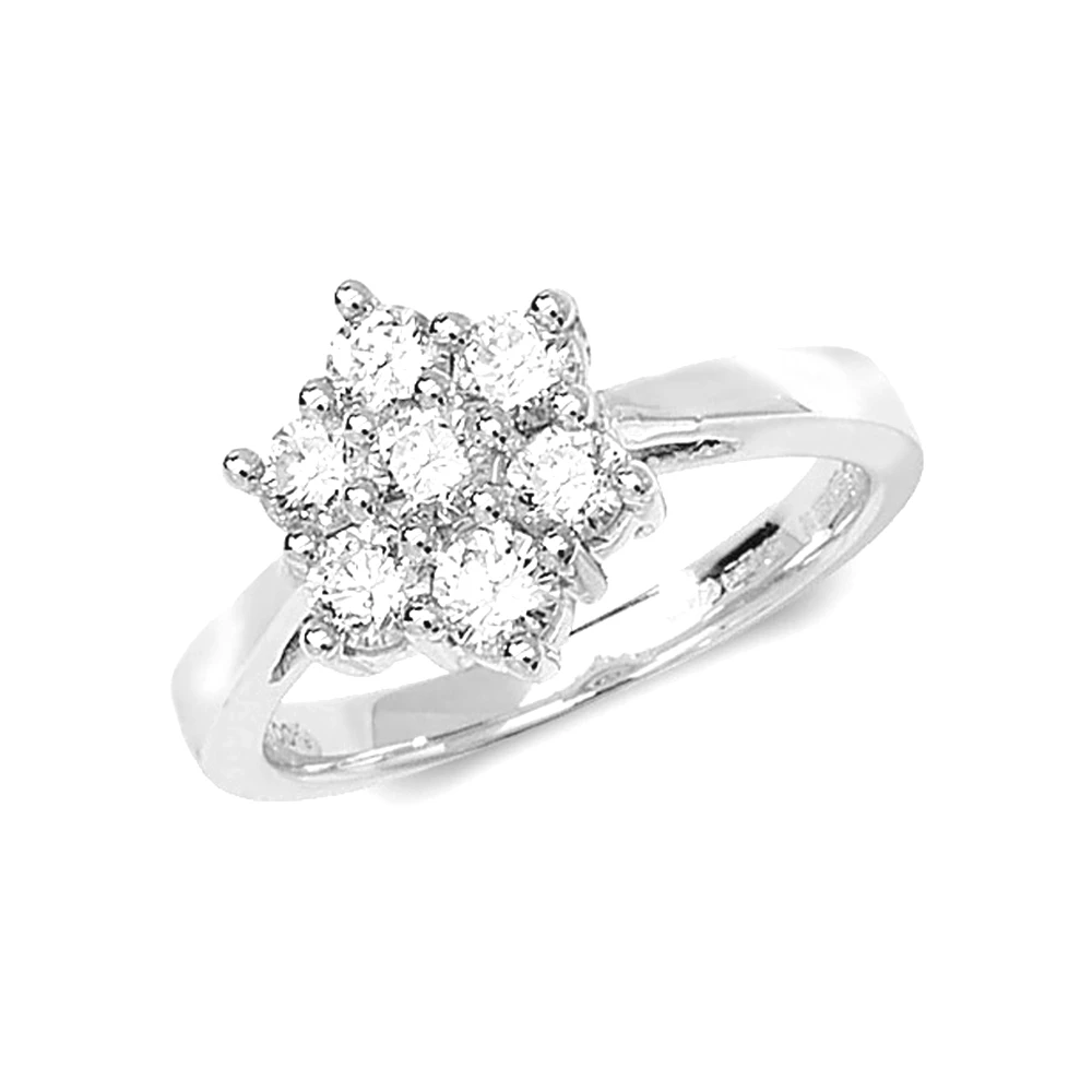 prong setting round diamond cluster 7 stone ring