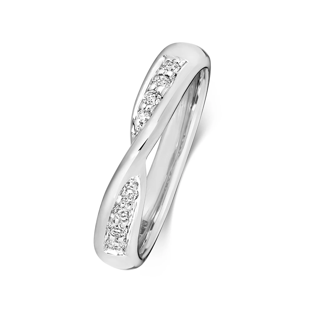 pave setting round shape crossover diamond wedding ring