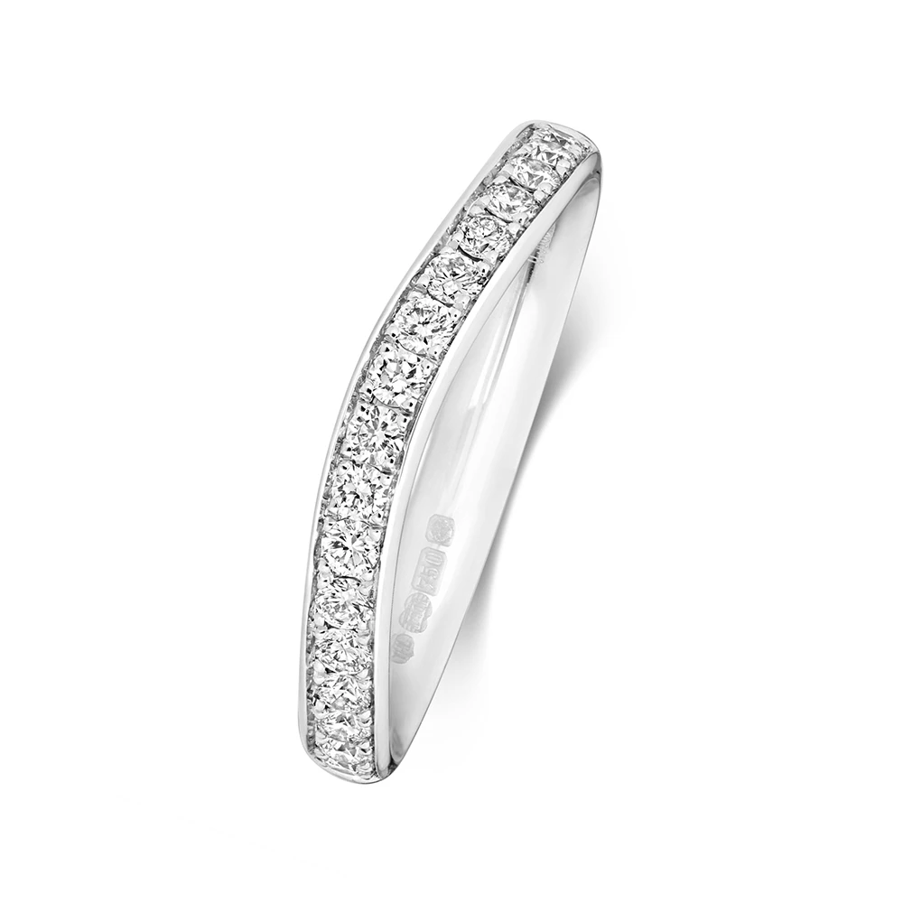 pave setting round shape wave style diamond wedding ring