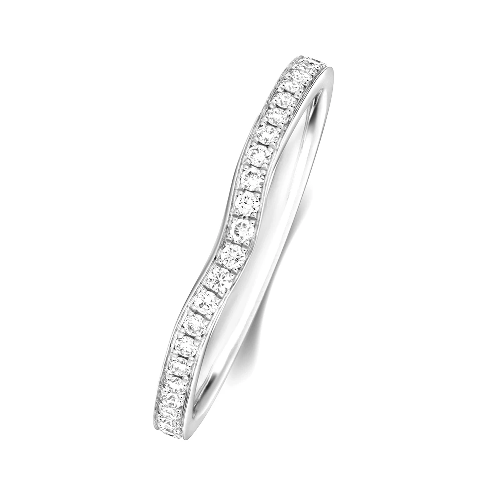 pave setting round diamond wave wedding ring