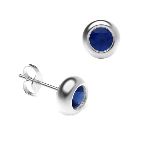 Bezel Setting Blue Sapphire Gemstone Stud Earrings