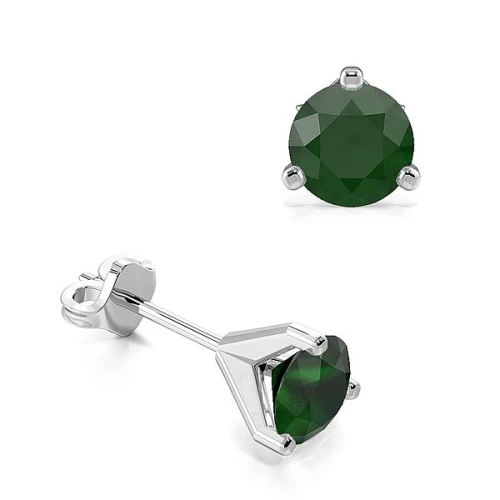 3 Claws Open Setting Emerald Gemstone Stud Earrings