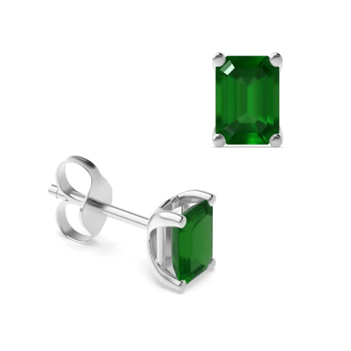 Rectangular Shape Emerald Gemstone Stud Earrings