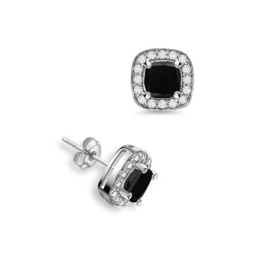 Cushion Shape Diamond Halo Black Diamond earrings