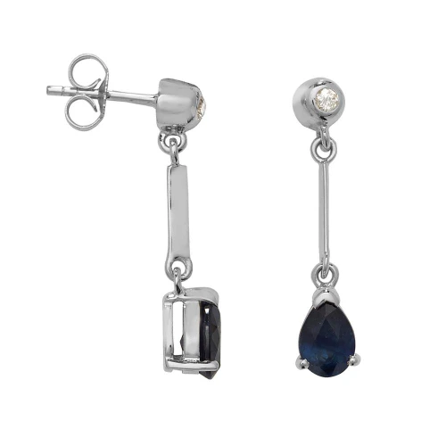 Pear Shape Long Bar Drop 7 X 5mm Blue Sapphire Gemstone Earrings