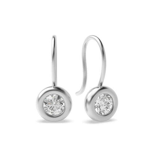 Bezel Setting Diamond Hook Drop Stud Earrings (19.00mm X 12.50mm)