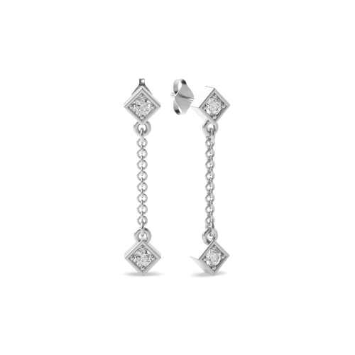 4 Prongs Round Shape Diamond Long Drop Earrings  (20.0mm X 3.90mm)