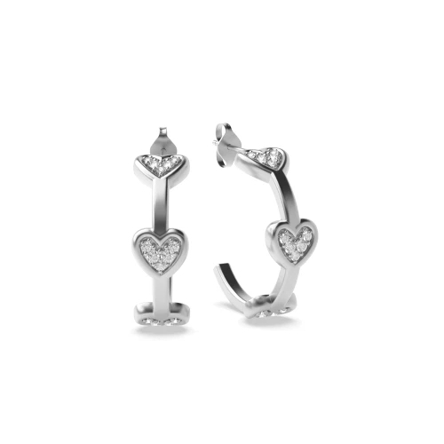 pave setting heart shape round diamond earrings