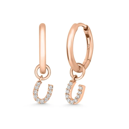 prong setting round shape u design hoop diamond earring(5 MM X 11 MM)