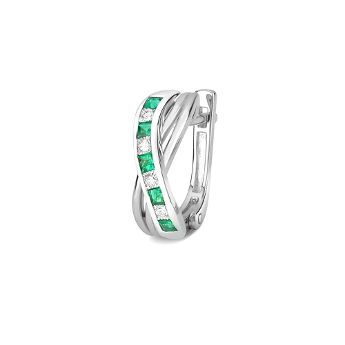 channel setting princess shape emerald gemstone and side stone earring
