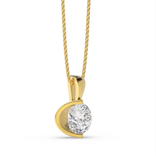 Gold Necklace Semi Bezel Set Round Solitaire Diamond Pendant
