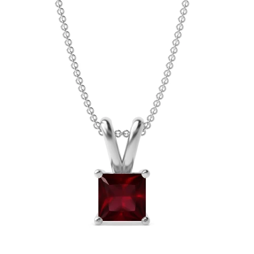 Claw Setting Rectangular Shape Ruby Gemstone Necklace