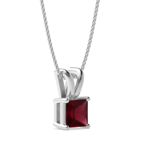 Claw Setting Rectangular Shape Ruby Gemstone Necklace