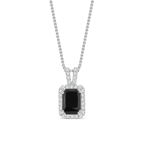 Emerald Shape Black Diamond Solitaire Pendants Necklace