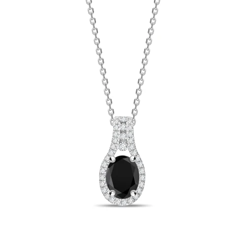 Halo Design Oval Cut Black Diamond Solitaire Pendants Necklace