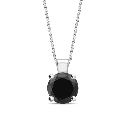 Round Cut Black Diamond Solitaire Pendants Necklace in Classic Solitaire