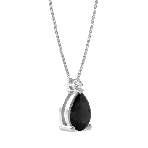 Pear Cut Modern Design Black Diamond Solitaire Pendants Necklace