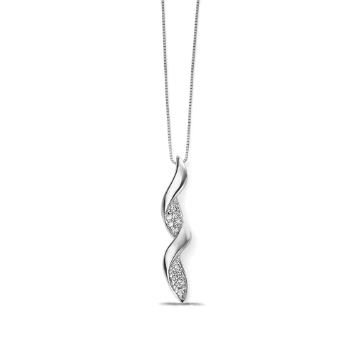 Swirl Pattern Pave Set Round Diamond Pendant Necklace (27mm X 5mm)