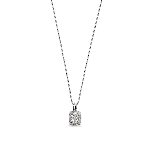 Diamond and White Topaz Halo Diamond Pendant Necklace (15mm X 7.5mm)