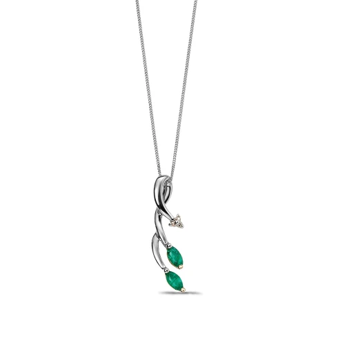 Emerald Gemstone and Diamond Set Vine Pendant (24mm X 6mm)