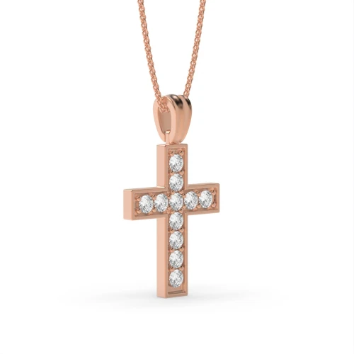 Pave Setting Round Diamond Classic and Popular Cross Pendant Necklace  (19.70mm X 11.00mm)