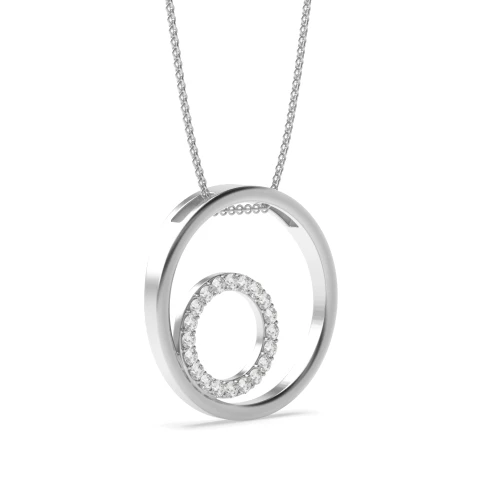 Pave Setting Round Diamond Double Circle Pendant Necklace  (18.00mm X 18.00mm)