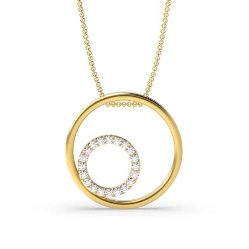 Pave Setting Round Diamond Double Circle Pendant Necklace  (18.00mm X 18.00mm)