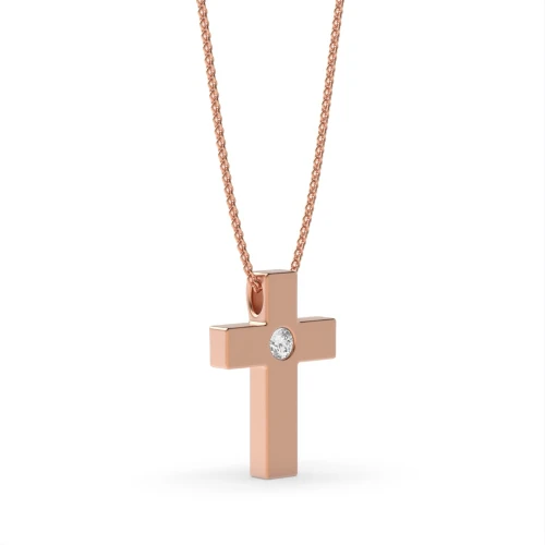 Flush Set Minimalist Single Diamond Cross Pendant Necklace (14.90mm X 10.30mm)