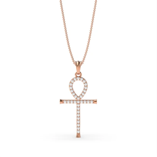 Pave Setting Ankh Platinum and  Gold Diamond Cross Necklace (27.0mm X 13.0mm)