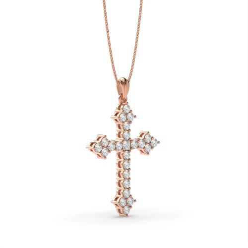 Pave Setting Cluster Platinum and  Gold Diamond Cross Necklace (44.0mm X 27.40mm)