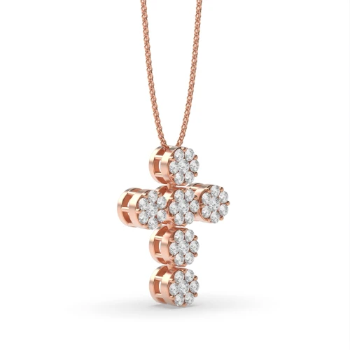 Pave Setting Cluster Diamond Cross Necklace for Womens (18.0mm X 13.40mm)