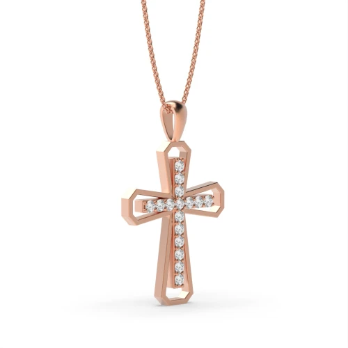 Pave Setting Designer Platinum and  Gold Cross Pendant Necklace (26.0mm X 15.80mm)
