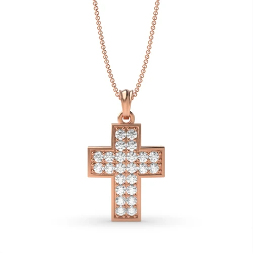 Pave Setting 2 Row Platinum and  Gold Cross Pendant Necklace (21.0mm X 12.0mm)