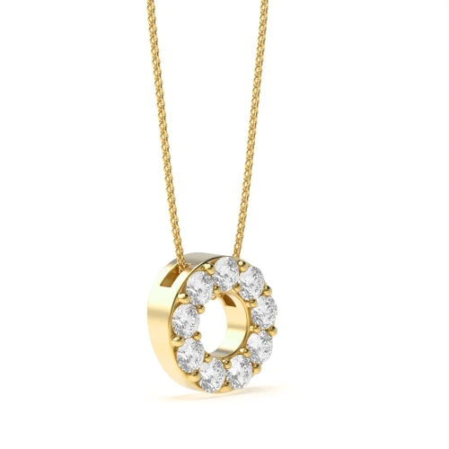 Pave Setting Small Diamond Circle Pendant Necklace (10.60mm  X 10.60mm)