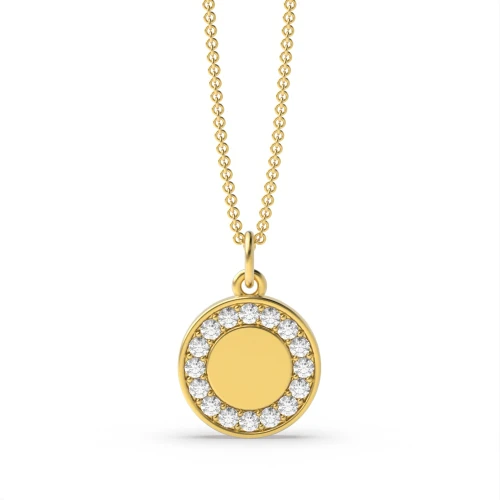 Pave Setting Disc Diamond Circle Pendant Necklace (13.0mm X 9.0mm)
